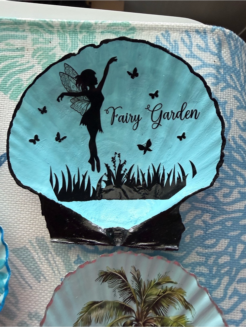 Fairy Garden Decorative Shell Plaque - Blue 4”-5”